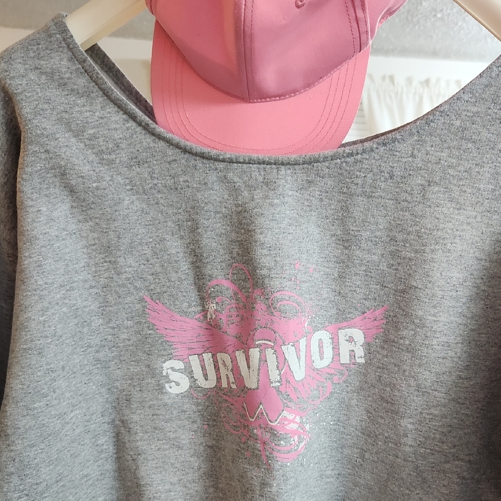 Gray and Pink 'Survivor' Graphic Top